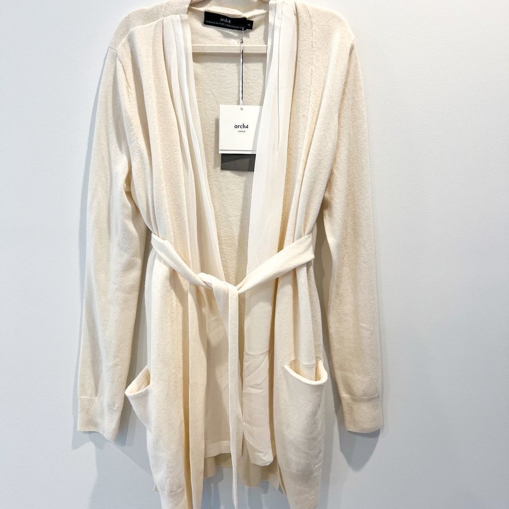 NWT Arch4 Ivory Baby Goat Cashmere Cardigan with Ivory Trim XS